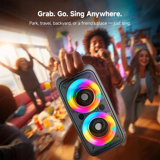 Portable Wireless Bluetooth Speaker - Dual 4" Subwoofer, Loud Bass & RGB Lights. Supports TWS, MIC, USB, AUX. Perfect for Outdoor Camping, Karaoke & Parties. Ideal Holiday Gift! Microphone with Stereo Btspeaker